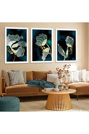 Beyaz Ahşap Çerçeveli Kolaj Çizim Modern Tablo