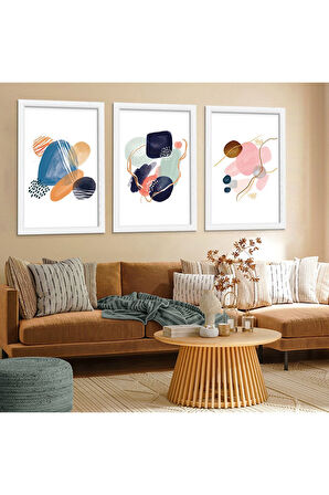 Beyaz Ahşap Çerçeveli Kolaj Çizim Modern Tablo