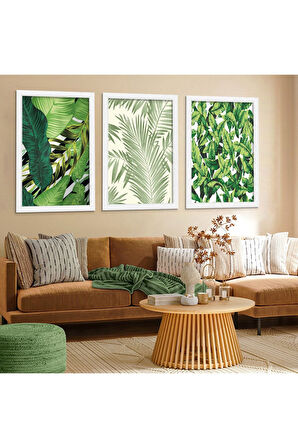 Siyah Ahşap Çerçeveli Yeşil Yapraklar Tablo
