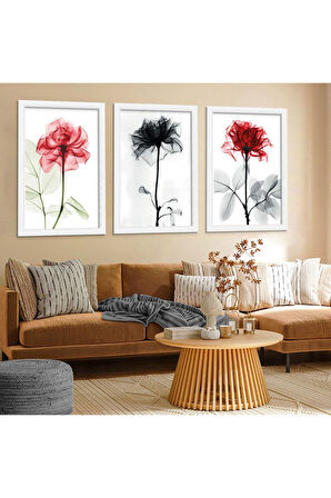 Siyah Ahşap Çerçeveli Kolaj Çizim Gül Tablo