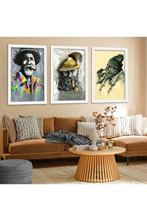 Siyah Ahşap Çerçeveli Tarz Yaşlı Adam Tablo