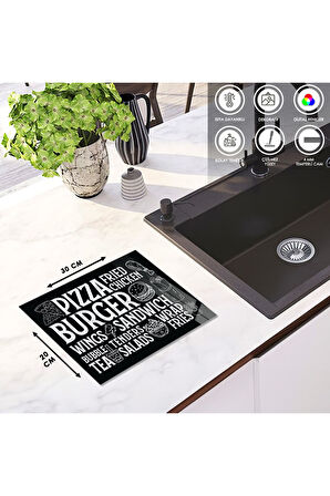 Cam Kesme Tahtası Tebeşir Çizimli Yazılı Modern