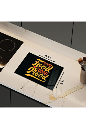 Cam Kesme Tahtası Renkli "Good Food Good Mood" Yazılı