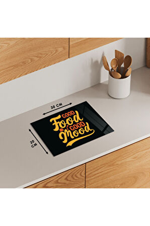 Cam Kesme Tahtası Renkli "Good Food Good Mood" Yazılı