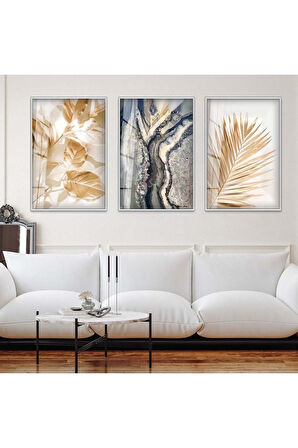 Siyah Metal Çerçeveli Modern Çizim Üçlü Kırılmaz Cam Tablo Seti