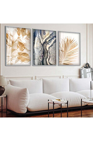 Siyah Metal Çerçeveli Modern Çizim Üçlü Kırılmaz Cam Tablo Seti