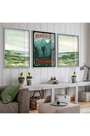 Gold Metal Çerçeveli Afiş Üçlü Kırılmaz Cam Tablo Seti