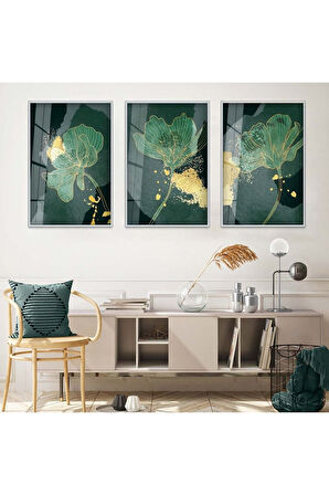 Siyah Metal Çerçeveli Soyut Desen Üçlü Kırılmaz Cam Tablo Seti