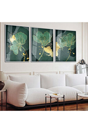 Siyah Metal Çerçeveli Soyut Desen Üçlü Kırılmaz Cam Tablo Seti