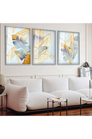Siyah Metal Çerçeveli Soyut Desen Üçlü Kırılmaz Cam Tablo Seti