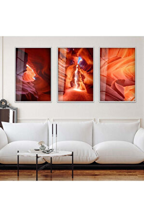 Siyah Metal Çerçeveli Soyut Desen Üçlü Kırılmaz Cam Tablo Seti
