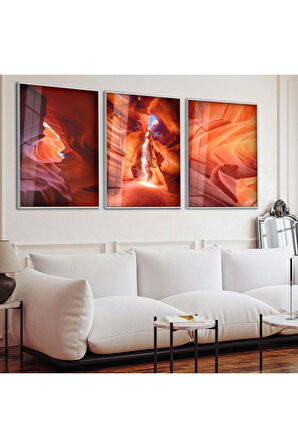 Siyah Metal Çerçeveli Soyut Desen Üçlü Kırılmaz Cam Tablo Seti