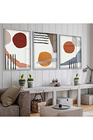 Gold Metal Çerçeveli Soyut Desen Üçlü Kırılmaz Cam Tablo Seti