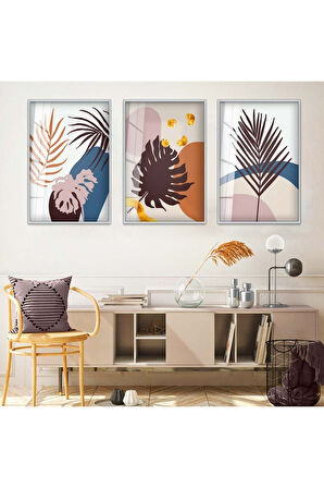 Siyah Metal Çerçeveli Soyut Desen Üçlü Kırılmaz Cam Tablo Seti