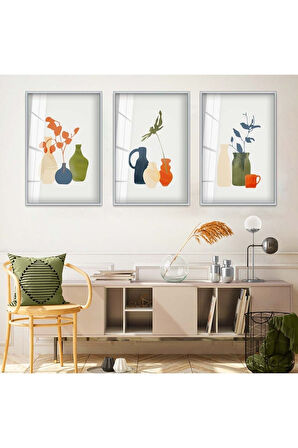 Gold Metal Çerçeveli Minimalist Soyut Desen Üçlü Kırılmaz Cam Tablo Seti