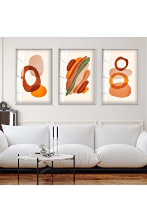 Siyah Metal Çerçeveli Minimalist Soyut Desen Üçlü Kırılmaz Cam Tablo Seti