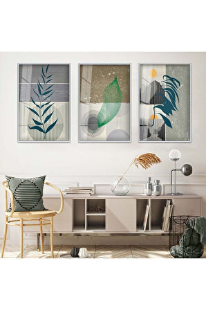 MİNİMALİST SOYUT DESEN 3'LÜ METAL ÇERÇEVELİ CAM TABLO SETİ