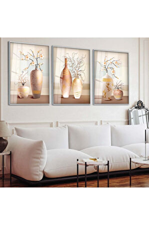MİNİMALİST SOYUT DESEN 3'LÜ METAL ÇERÇEVELİ CAM TABLO SETİ