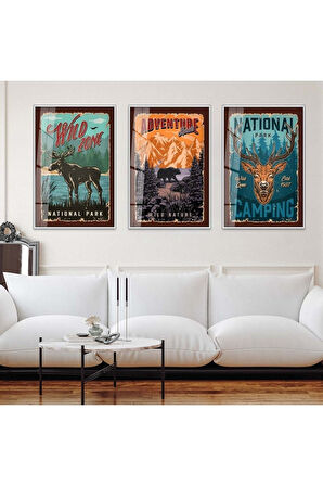 Gold Metal Çerçeveli Afiş Üçlü Kırılmaz Cam Tablo Seti