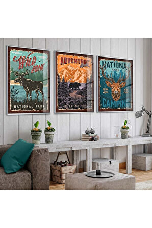 Gold Metal Çerçeveli Afiş Üçlü Kırılmaz Cam Tablo Seti