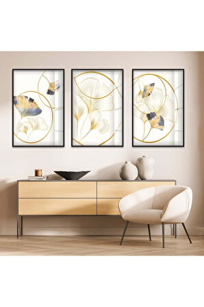 Gümüş Metal Çerçeveli Soyut Desen Üçlü Kırılmaz Cam Tablo Seti