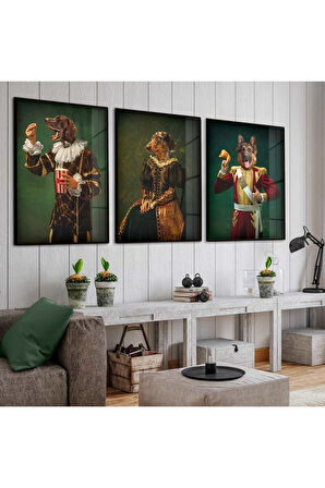 Gold Metal Çerçeveli Hayvan Insan Cam Kırılmaz Cam Tablo Seti