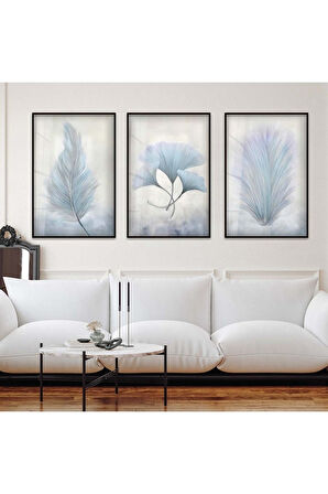 Gümüş Metal Çerçeveli Beyaz Kar Çiçeği Üçlü Kırılmaz Cam Tablo Seti