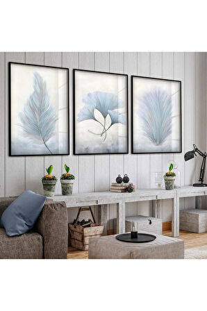 Gümüş Metal Çerçeveli Beyaz Kar Çiçeği Üçlü Kırılmaz Cam Tablo Seti