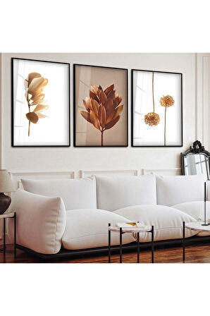 Gümüş Metal Çerçeveli Çiçek Üçlü Kırılmaz Cam Tablo Seti