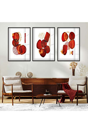 Gümüş Metal Çerçeveli Soyut Desen Üçlü Kırılmaz Cam Tablo Seti
