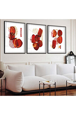 Gümüş Metal Çerçeveli Soyut Desen Üçlü Kırılmaz Cam Tablo Seti