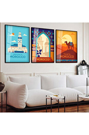 Gümüş Metal Çerçeveli Morocco Üçlü Kırılmaz Cam Tablo Seti