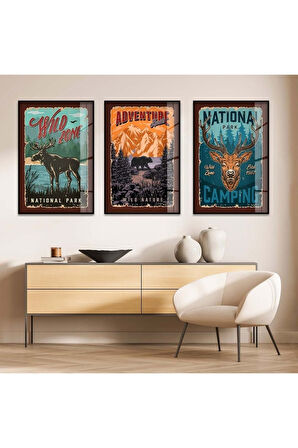 Gold Metal Çerçeveli Afiş Üçlü Kırılmaz Cam Tablo Seti