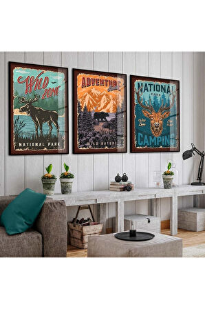 Gold Metal Çerçeveli Afiş Üçlü Kırılmaz Cam Tablo Seti