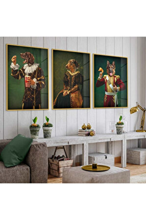 Gold Metal Çerçeveli Hayvan Insan Cam Kırılmaz Cam Tablo Seti
