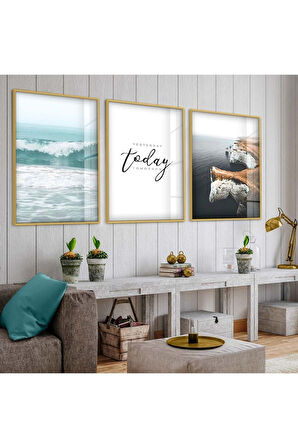 Gümüş Metal Çerçeveli Today Üçlü Kırılmaz Cam Tablo Seti