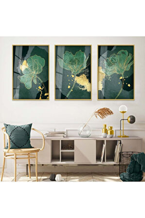 Siyah Metal Çerçeveli Soyut Desen Üçlü Kırılmaz Cam Tablo Seti
