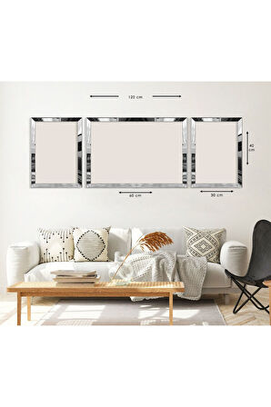 Gümüş Aynalı Pleksi Çerçeveli Kabe Dini Model Üçlü Mdf Tablo Seti