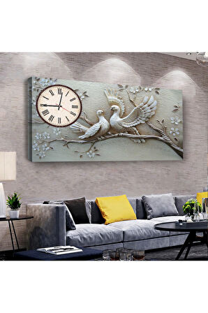 Aşk Kuşları 100 X 50 Cm Saatli Kanvas Tablo