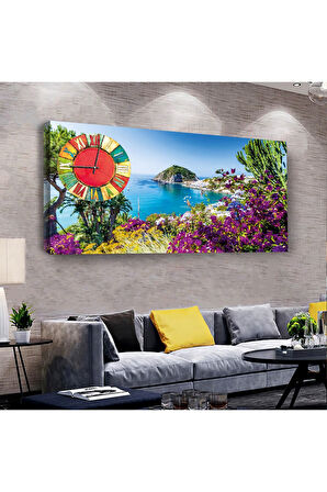 Deniz Manzara 100 X 50 Cm Saatli Kanvas Tablo