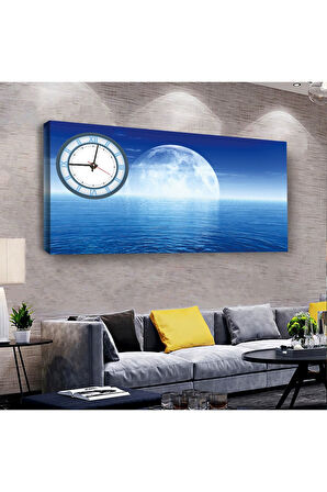 Dolunay Manzara 100 X 50 Cm Saatli Kanvas Tablo