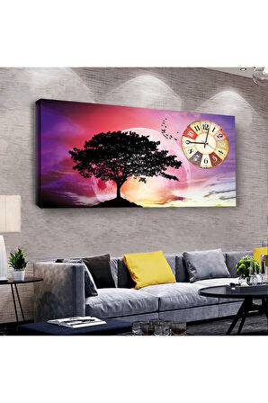 Ağaç Manzara 100 X 50 Cm Saatli Kanvas Tablo