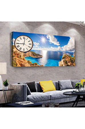 Deniz Manzara 100 X 50 Cm Saatli Kanvas Tablo