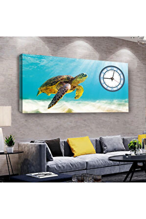 Kaplumbağa 100 X 50 Cm Saatli Kanvas Tablo