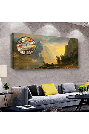 Doğa Manzara 100 X 50 Cm Saatli Kanvas Tablo