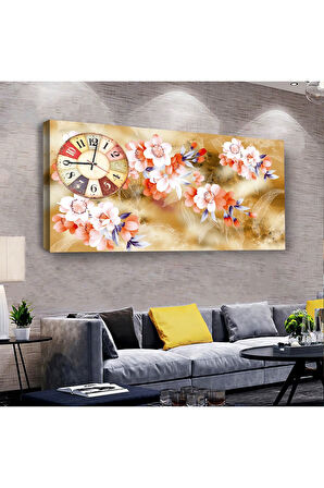 Çiçek 100 X 50 Cm Saatli Kanvas Tablo