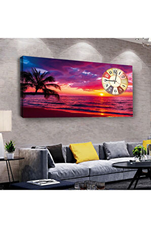 Gün Batımı Manzara 100 X 50 Cm Saatli Kanvas Tablo