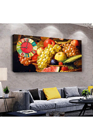 Meyve Sepeti 100 X 50 Cm Saatli Kanvas Tablo