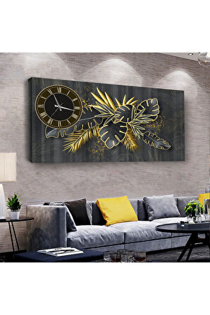 Siyah Bitki 100 X 50 Cm Saatli Kanvas Tablo