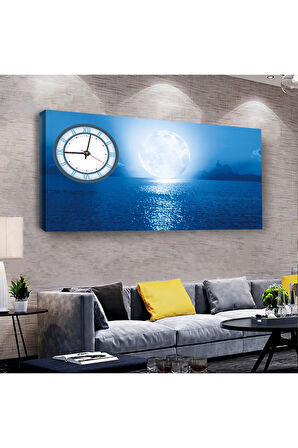 Dolunay Manzara 100 X 50 Cm Saatli Kanvas Tablo